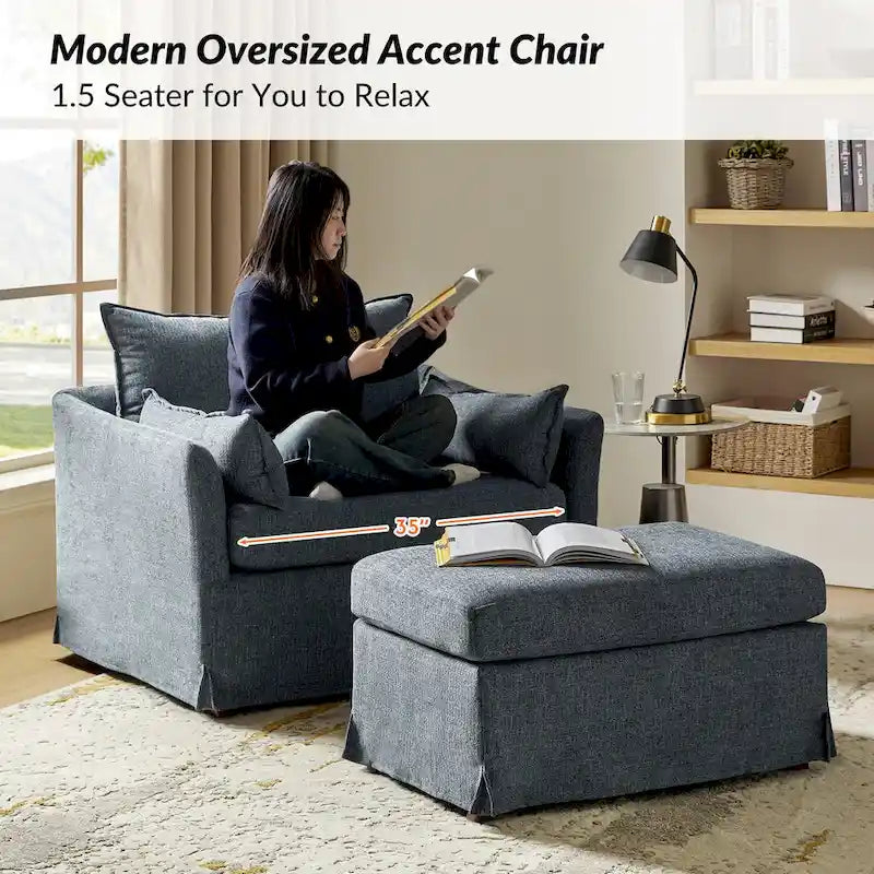 Sophie Contemporary Oversized Slipcovered Armchair and Ottoman with Lockable Rear Wheels - image 8