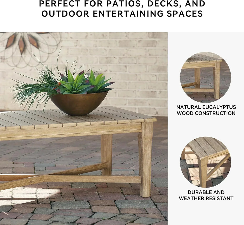 Signature Design by Ashley Clare View Coastal Outdoor Patio Eucalyptus Sofa with Cushions, Beige - image 44