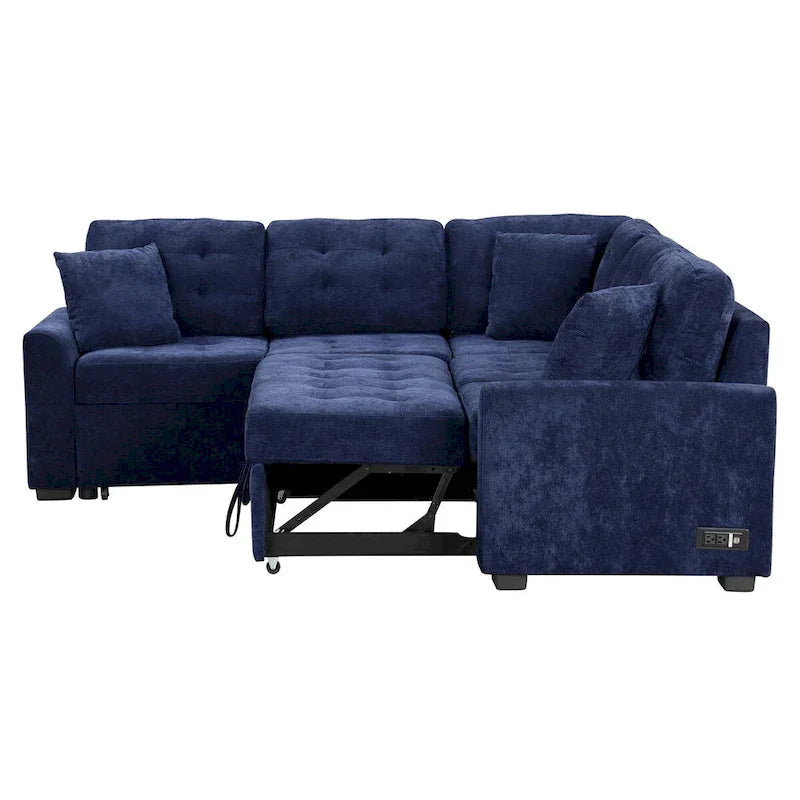 82.6-Inch L-Shaped Sleeper Sofa with Pull-Out Feature, Wheels, USB Ports, and Power Sockets - Dimensions: 82.6W x 82.6D x 33H - image 5