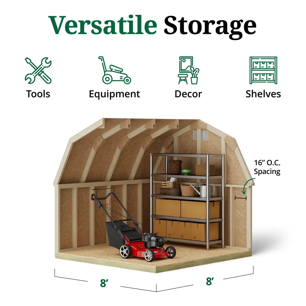 Little Cottage Co. 8x8 Classic Gambrel Barn with 4 ft. Sidewalls, Outdoor Wood Storage Shed Do-It-Yourself Precut Kit - image 5