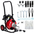 Telyswee Drain Cleaner Machine 100ft x 1/2inch Auto-feed Electric Drain Auger for 1in to 4in Pipes, w/ 8 Cutters & Air-activated Foot Switch, 250W/370W 1700RPM Drain Sewer Snake Drain Auger Cleaner - image 1