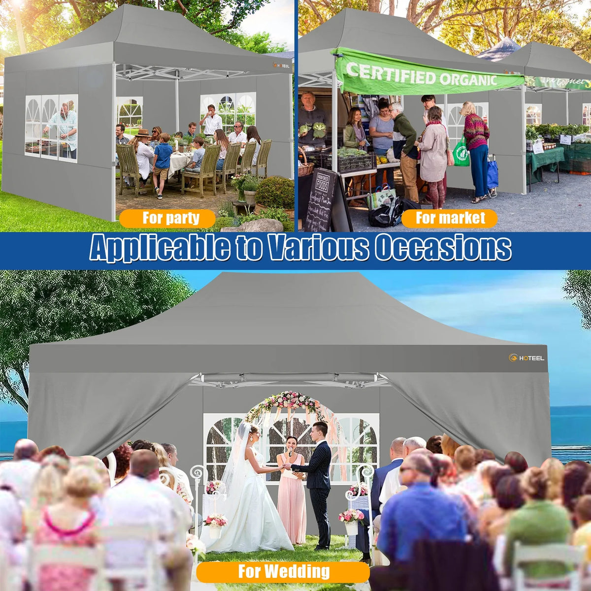 HOTEEL 10x15 Heavy Duty Canopy Tent - Commercial Pop Up with UV50+, Thick Hexagonal Frame, 4 Sidewalls, Anti-Pooling Design & Roller Bag (Black) - image 22