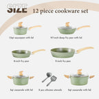 Kitchen Academy Induction Cookware Sets - 12 Piece Green Cooking Pan Set, Granite Nonstick Pots and Pans Set - image 22