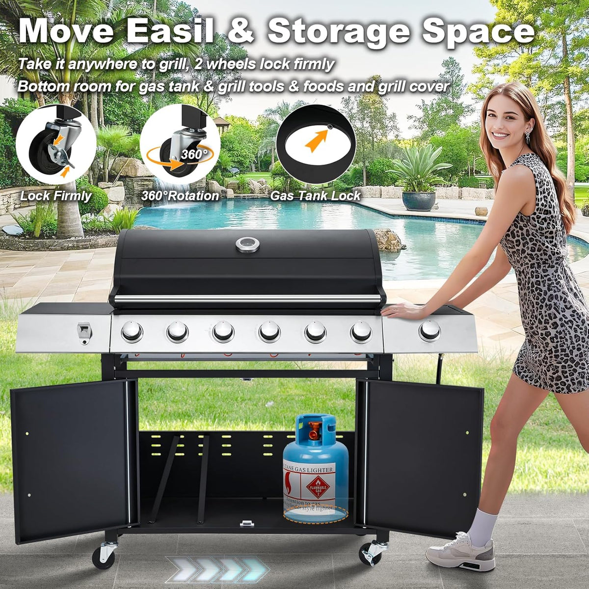 Upgraded 4 Burner BBQ Propane Gas Grill with Cast Iron Grates & Side Stove, 44,000 BTU Stainless Steel Burner Barbecue Grill for Patio, Camping, Outdoor Cooking. - image 10