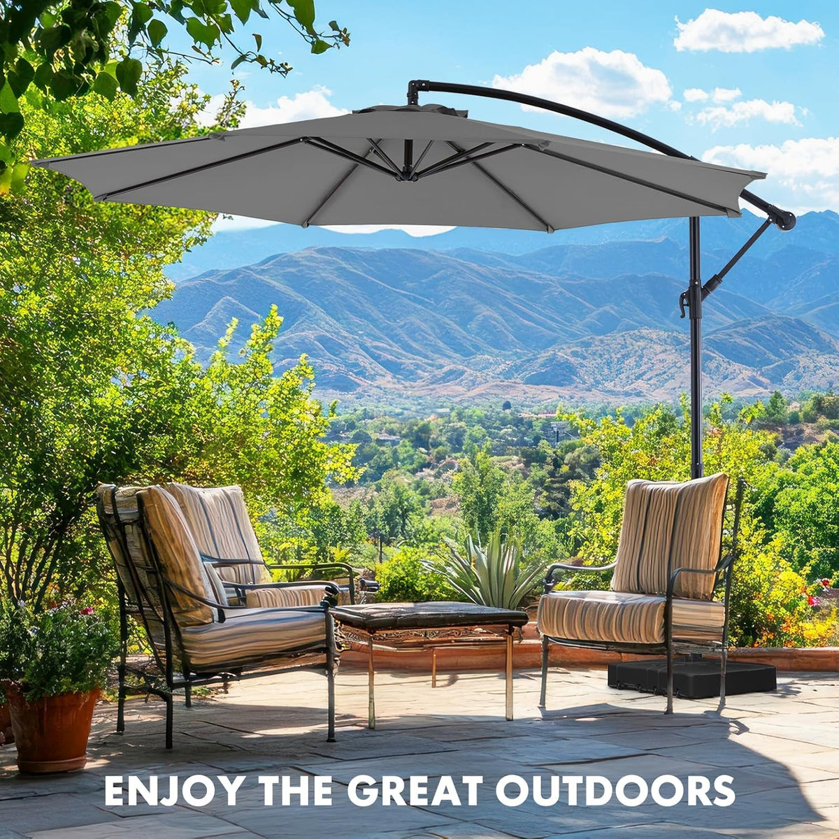 9.8FT Offset Patio Umbrella Hanging Cantilever Umbrella Outdoor Sun Shade with Easy Tilt Adjustment, 8 Ribs, UV Protection for Backyard, Lawn, Garden and Pool, Blue - image 10