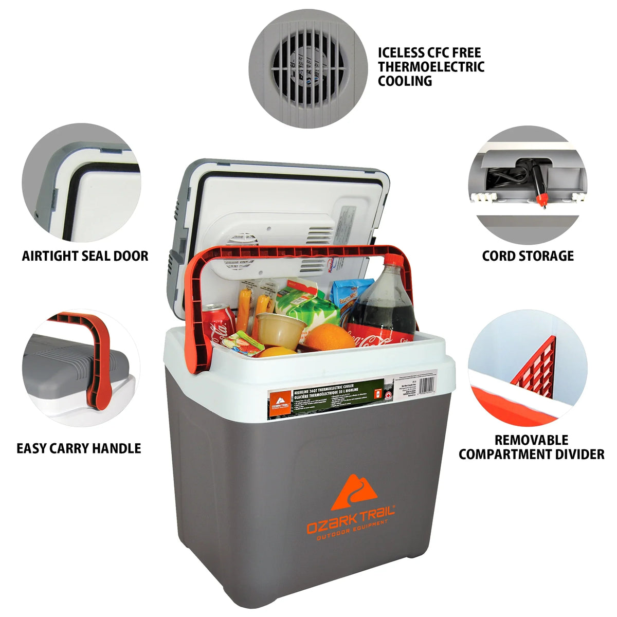 Ozark Trail 26QT electric Cooler 12V Portable Travel Beach Camping Picnic Insulated Cooler 30 Cans Iceless 24L, Grey - image 4