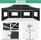 COBIZI 10x20 Heavy Duty Pop up Canopy Tent with 6 sidewalls Easy Up Commercial Outdoor Canopy Wedding Party Tents for Parties All Season Wind & Waterproof Gazebo with Roller Bag,Black(Frame Thickened) - image 215