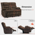 MCombo Power Loveseat Recliner, Electric Reclining Loveseat Sofa with Heat and Vibration, Cupholders, USB Charge Ports RS6314 - image 8