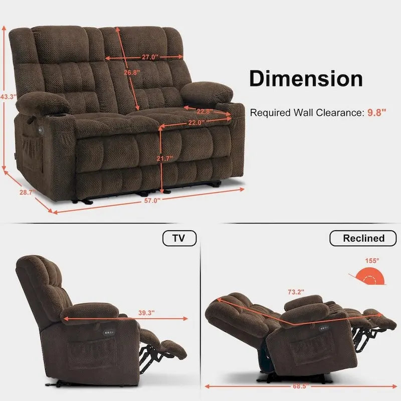 MCombo Power Loveseat Recliner, Electric Reclining Loveseat Sofa with Heat and Vibration, Cupholders, USB Charge Ports RS6314 - image 8