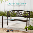 Best Choice Products Outdoor Steel Bench Garden Patio Porch Furniture W/ Floral Design Backrest - Black - image 14