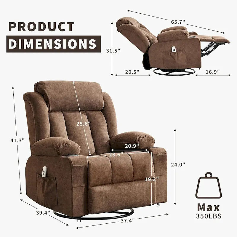Recliner Chair, Rocking Chairs with Massage and Heat, Side Pockets and Cup Holder - image 22