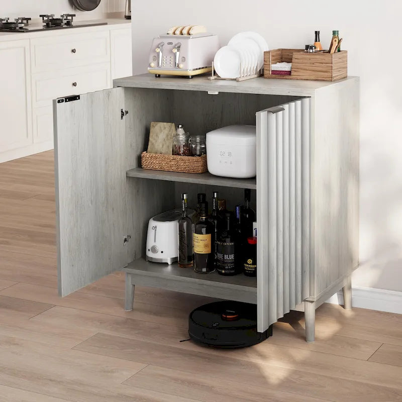 Freestanding Wash Grey Fluted Sideboard Cabinet with Adjustable Shelf - Stylish Wood Storage Solution - image 4