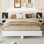 Modern King Size Wooden Floating Bed Frame with Nightstand and LED - Slatted Support Design - image 23