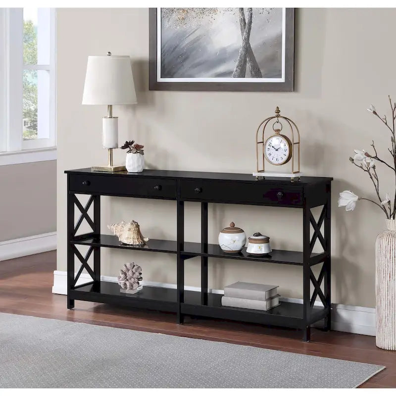 Oxford 60-Inch Console Table with Shelves and 2 Drawers by Convenience Concepts - image 4
