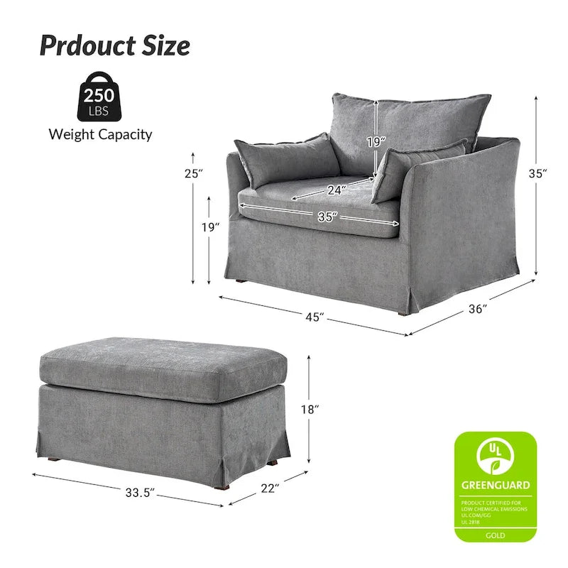 Sophie Contemporary Oversized Slipcovered Armchair and Ottoman with Lockable Rear Wheels - image 30