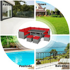 7 Pcs Rattan Patio Dining Furniture Sectional Sofa Set with Dining Table, Ottomans & Cushions - image 23