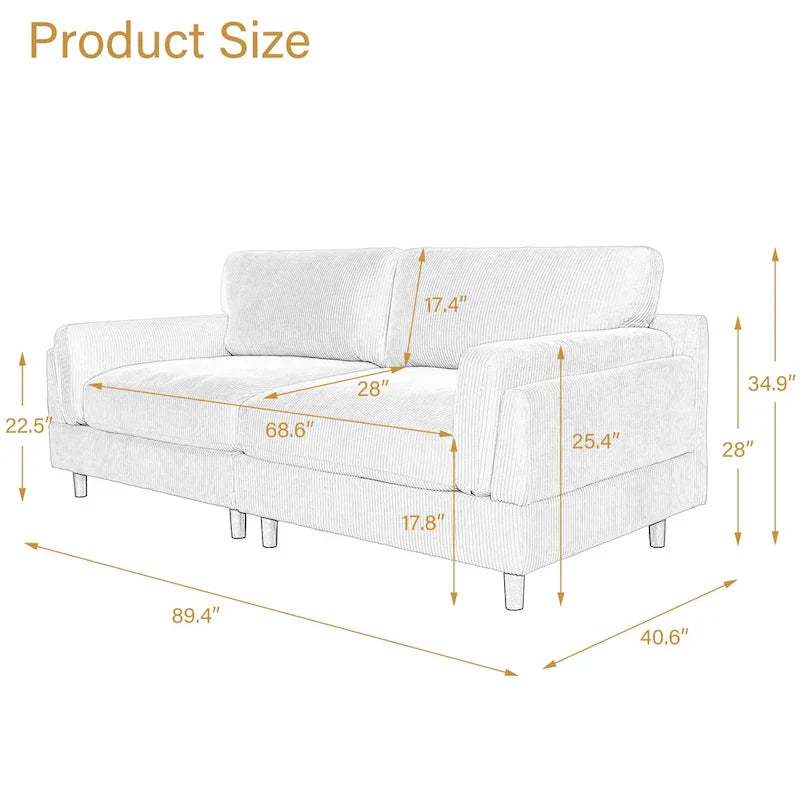 90-Inch Oversized Corduroy Sofa for Living Room with Reversible Cushions - image 15