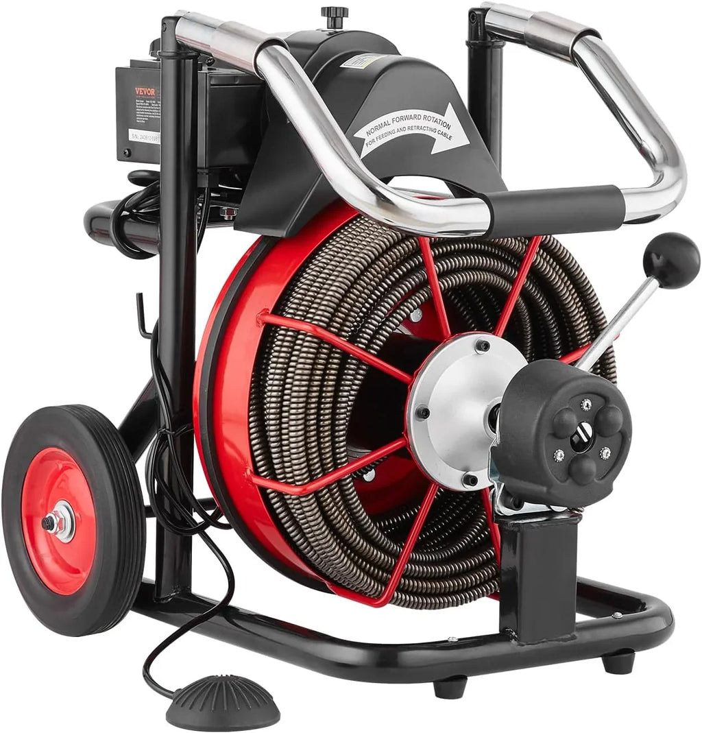 Drain Cleaner Machine 100FT x 1/2 Inch, Auto Feed Sewer Snake Auger on Wheels, 550W Portable Drain Cleaning Machine with 8 Cutters & Air-activated Foot for 2" to 4" Pipes - image 21