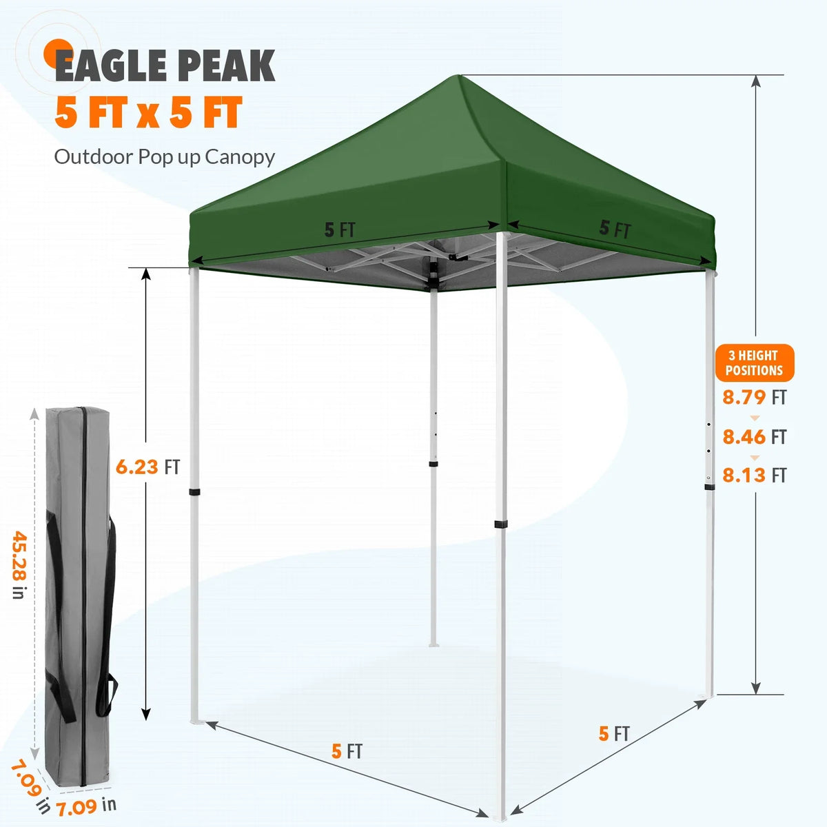 EAGLE PEAK 5x5 Pop up Canopy Tent Instant Outdoor Canopy Easy Set - up Straight Leg Folding Shelter（blue） - image 92