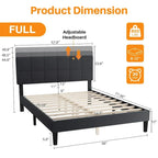 Modern Platform Bed Frame with Adjustable Headboard - Sturdy Geometric Upholstered Design with 800LBS Capacity and Solid Wooden Slats - image 7