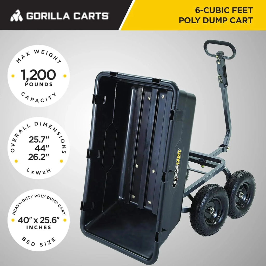 Heavy Duty Poly Utility Dump Wagon Garden Cart w/Pneumatic Tires, 6 Cu Ft - 1200 lb Capacity Outdoor Wheelbarrow for Yard, Landscaping & Gardening, Lawn Tractor or ATV Towable-Gorilla Carts - image 10