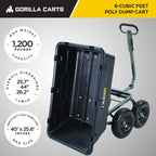 Heavy Duty Poly Utility Dump Wagon Garden Cart w/Pneumatic Tires, 6 Cu Ft - 1200 lb Capacity Outdoor Wheelbarrow for Yard, Landscaping & Gardening, Lawn Tractor or ATV Towable-Gorilla Carts - image 10
