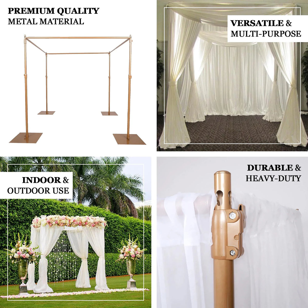 Efavormart 10ft / 4 Post Gold Metal DIY Photography Backdrop Stand, Wedding Arch Canopy Tent - image 5