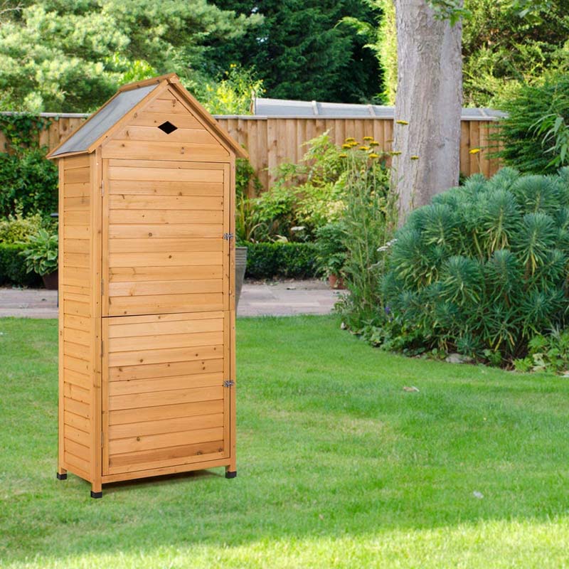 63" Wood Outdoor Storage Shed Lockable Garden Tools Storage Cabinet with 5 Shelves, Galvanized Sheet Roof - image 17