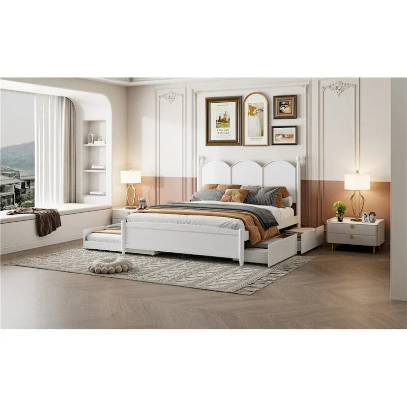 Queen Size Platform Bed with Vintage Headboard - Multifunctional Storage Frame Featuring Twin XL Trundle & 2 Drawers - image 7