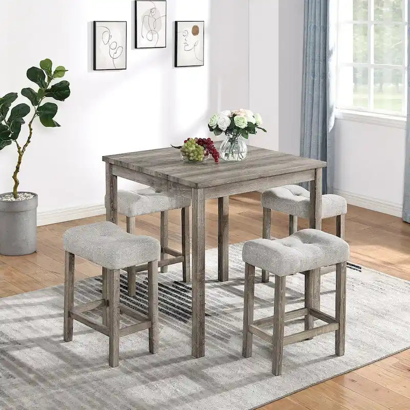 5-Piece Wood Dining Set: Square Table with 4 Upholstered Chairs - image 3