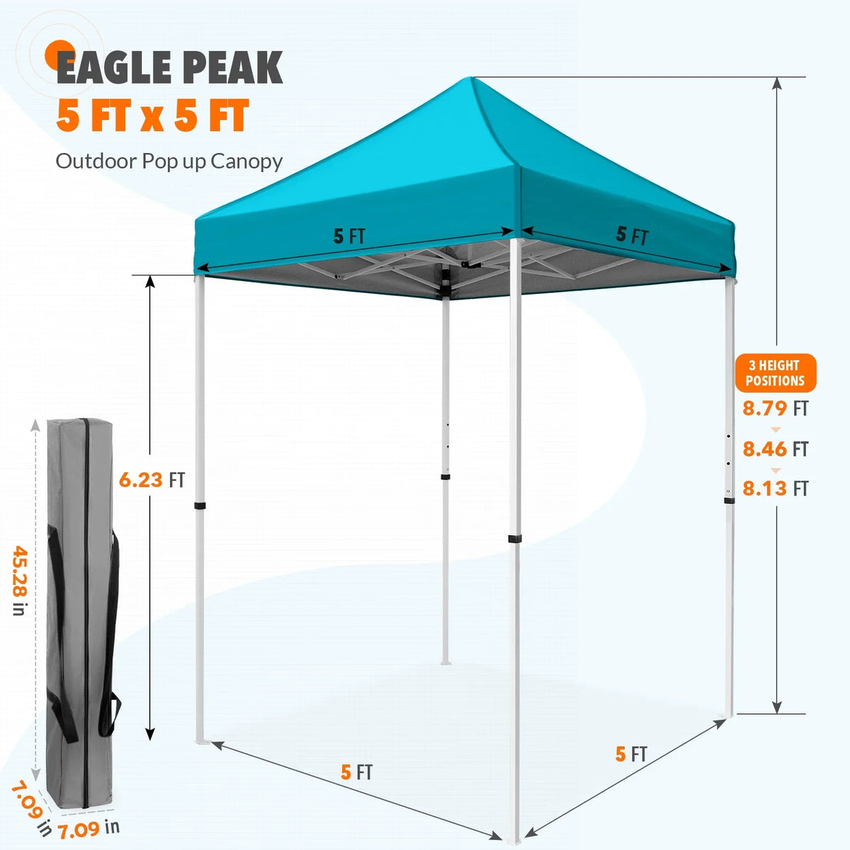 EAGLE PEAK 5x5 Pop up Canopy Tent Instant Outdoor Canopy Easy Set - up Straight Leg Folding Shelter（blue） - image 44