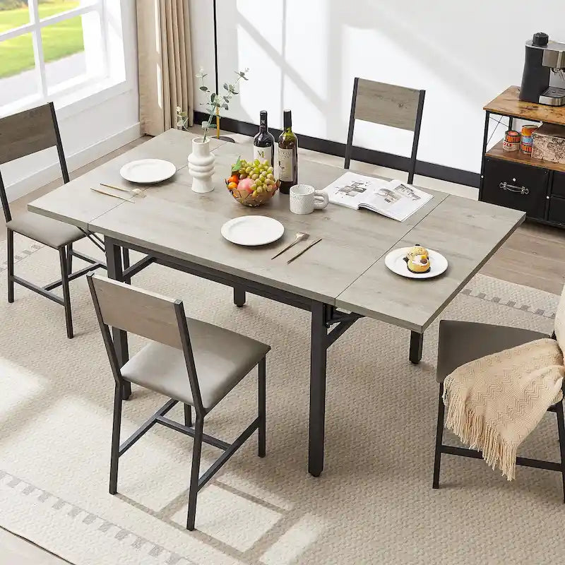 Contemporary Industrial 63.2" Extendable Dining Table with Drop Leaf, Accommodates 6 - image 4
