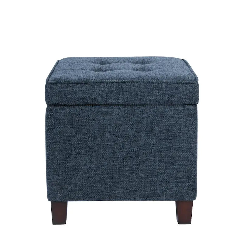 Navy Blue Woven Fabric Storage Ottoman - 18-Inch Square Tray Top - image 2