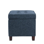 Navy Blue Woven Fabric Storage Ottoman - 18-Inch Square Tray Top - image 2