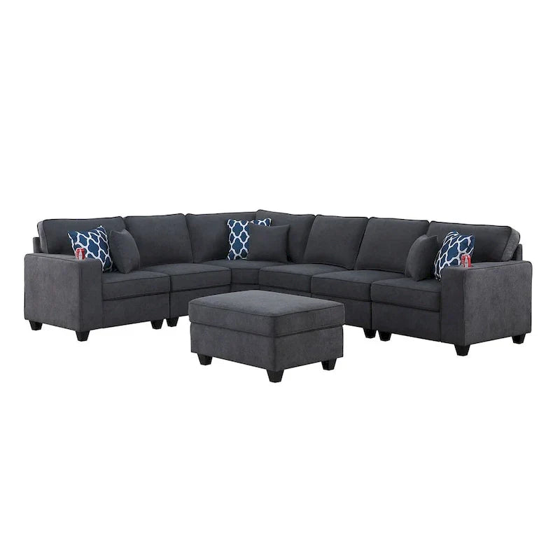 Modular Sectional Sofa with Ottoman Cupholders and Throw Pillows - image 3