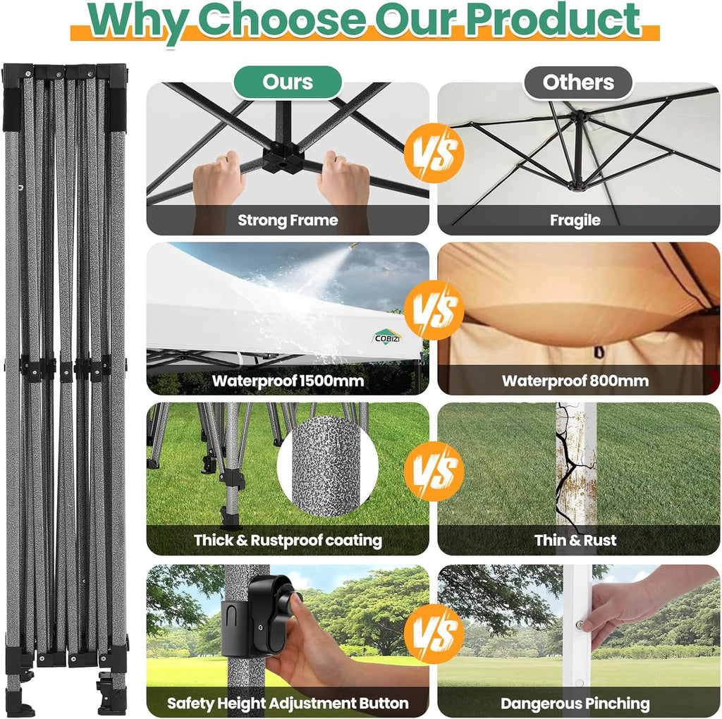 COBIZI 10x20 Heavy Duty Pop up Canopy Tent with 6 sidewalls Easy Up Commercial Outdoor Canopy Wedding Party Tents for Parties All Season Wind & Waterproof Gazebo with Roller Bag,Black(Frame Thickened) - image 63