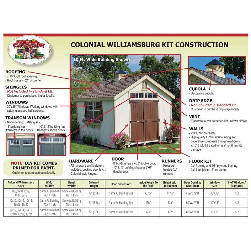 Colonial Williamsburg 10 ft. W x 16 ft. D Solid and Manufactured Wood Storage Shed - image 2