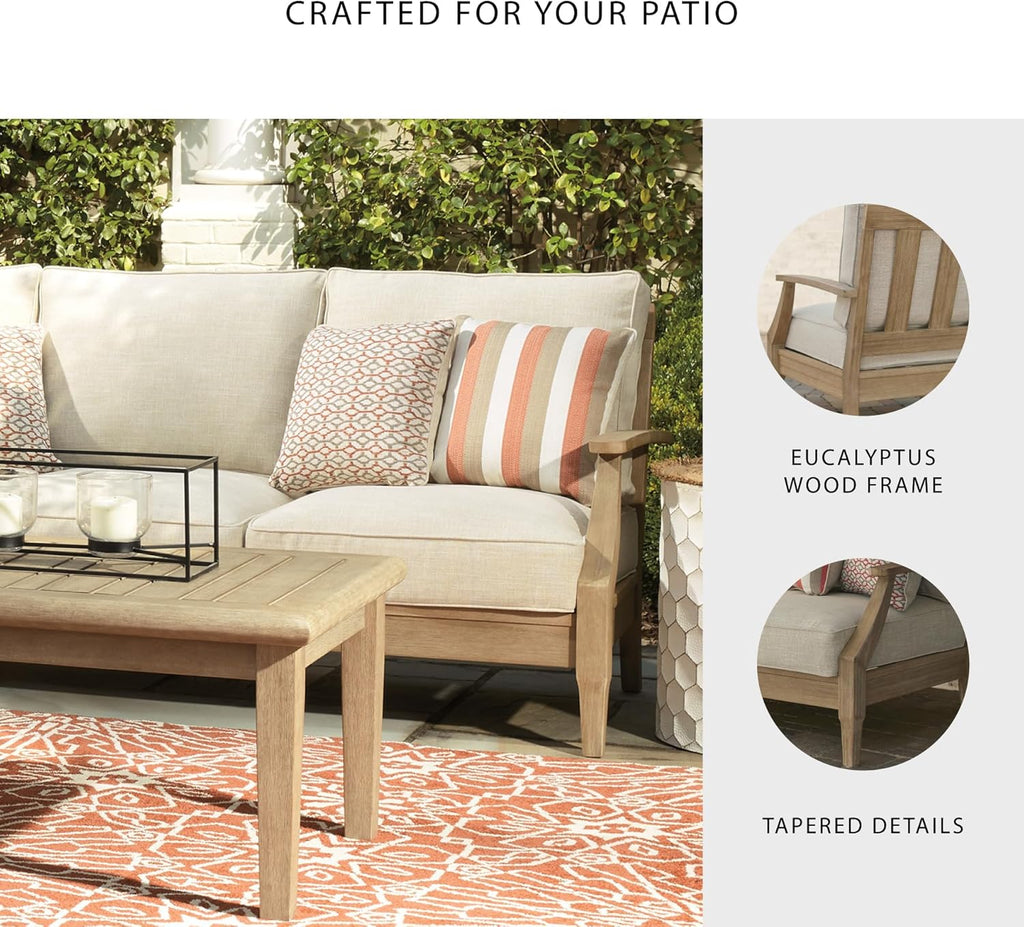 Signature Design by Ashley Clare View Coastal Outdoor Patio Eucalyptus Sofa with Cushions, Beige - image 38