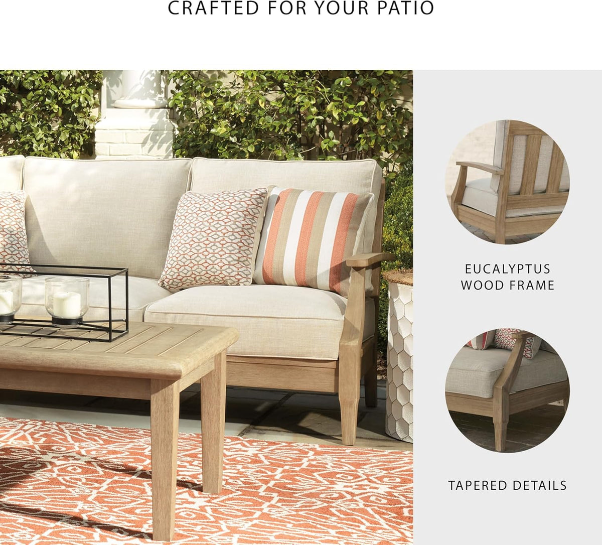 Signature Design by Ashley Clare View Coastal Outdoor Patio Eucalyptus Sofa with Cushions, Beige - image 38