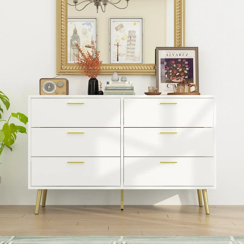 Elegant 6-Drawer Double Dresser with Gold Accents for Stylish Bedroom Storage - image 5