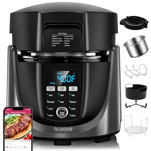 Nuwave Duet Air Fryer and Electric Pressure Cooker Combo with 2 Switchable Lids, 300 FoolProof One Touch Presets, Crisp&Tender Tech, 6QT Heavy duty Stainless Steel Pot, 15 Safety Features : Home & Kitchen - image 1