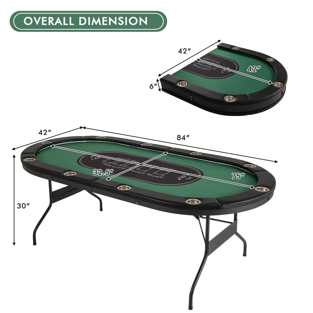 Costway Foldable, USB Ports, LED Lights 10 Player Poker Table, Blue/Black - image 13