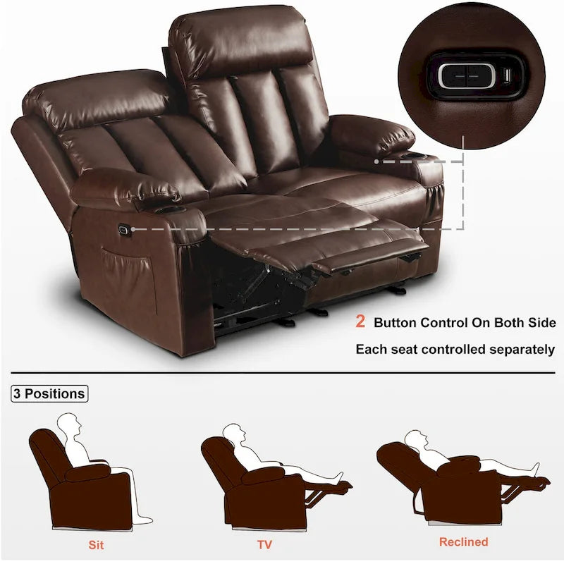 MCombo Faux Leather Electric Reclining Sofa with Heat and Massage - Models 6095/6075/6077 - image 5