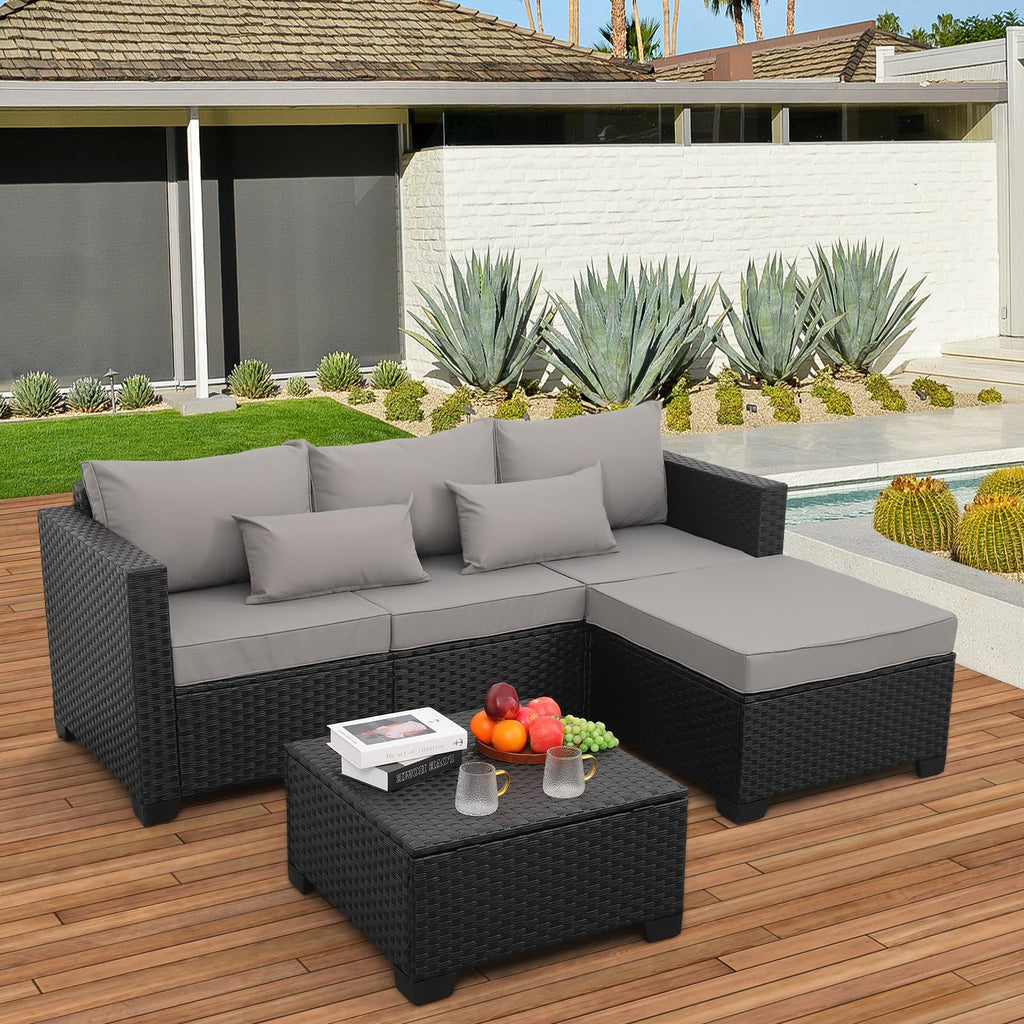 Rattaner 3 Pieces Patio Furniture Set with Ottoman and Outdoor Storage Table - image 3