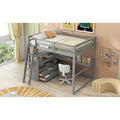 Gray Full-Size Loft Bed with Desk, Shelves, and Two Built-In Drawers - image 1