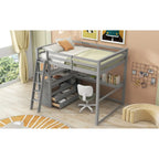 Gray Full-Size Loft Bed with Desk, Shelves, and Two Built-In Drawers - image 1