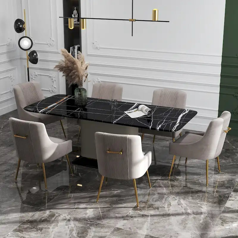 SEYNAR Set of 6 Modern Glam Boucle Velvet Dining or Vanity Chairs with Rear Handle - image 2