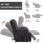 Grey Oversized Chenille Power Lift Recliner with Massage, Heating, and Flat Lay Feature - image 5