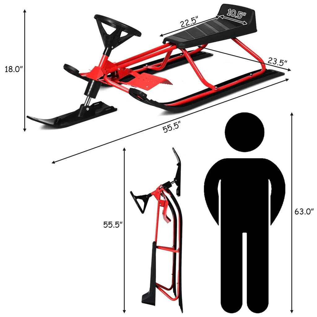 Snow Racer Sled, Ski Sled Slider Board with Twin Brakes - image 11