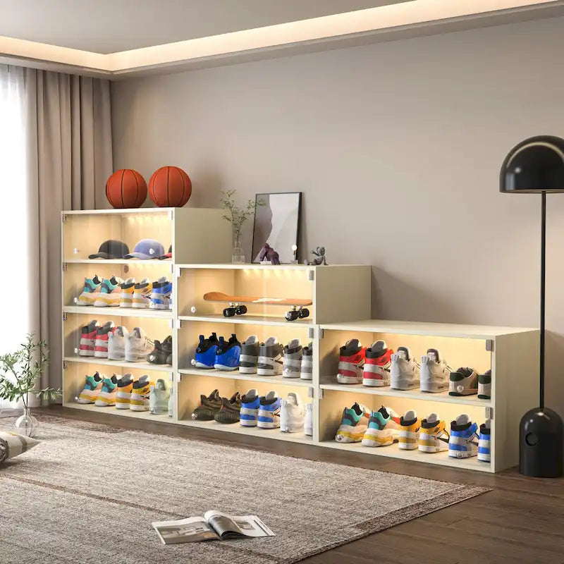 LED-Illuminated Glass Door Shoe Storage Cabinet for Sneakers - image 9